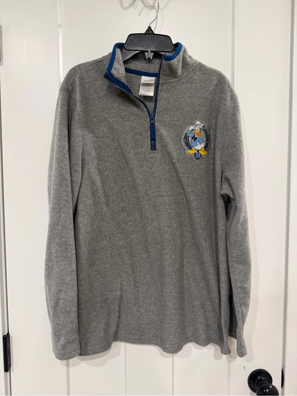 Disney Men's Gray Quarter-Zip Pullover with Blue Trim and Duck Patch